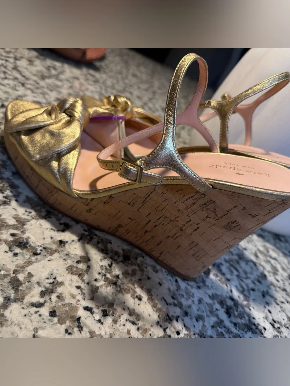 kate spade Metallic Gold Knot Platform Sandals